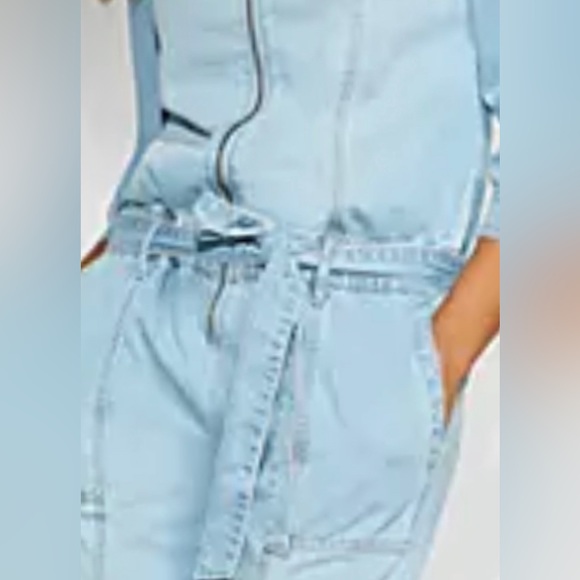 Gabrielle Union & NYC Belted Zip-Front Denim Jumpsuit XL - Picture 2 of 10